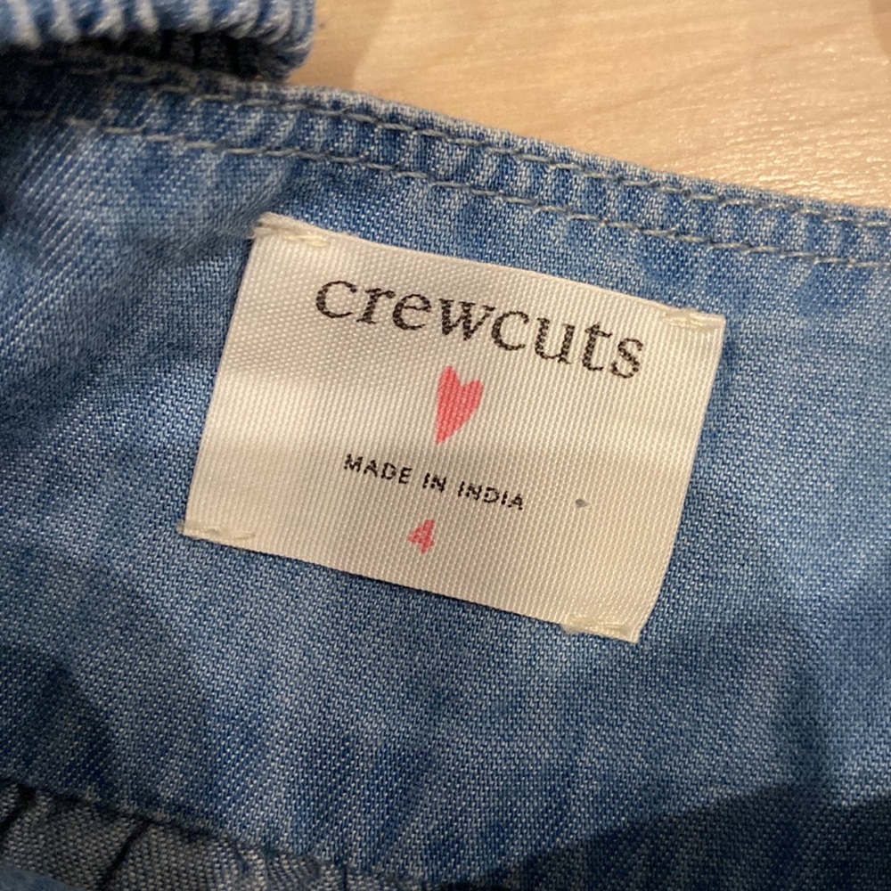 Crewcuts girls soft cotton ruffle sleeve blue denim dress 4 - Picture 6 of 11